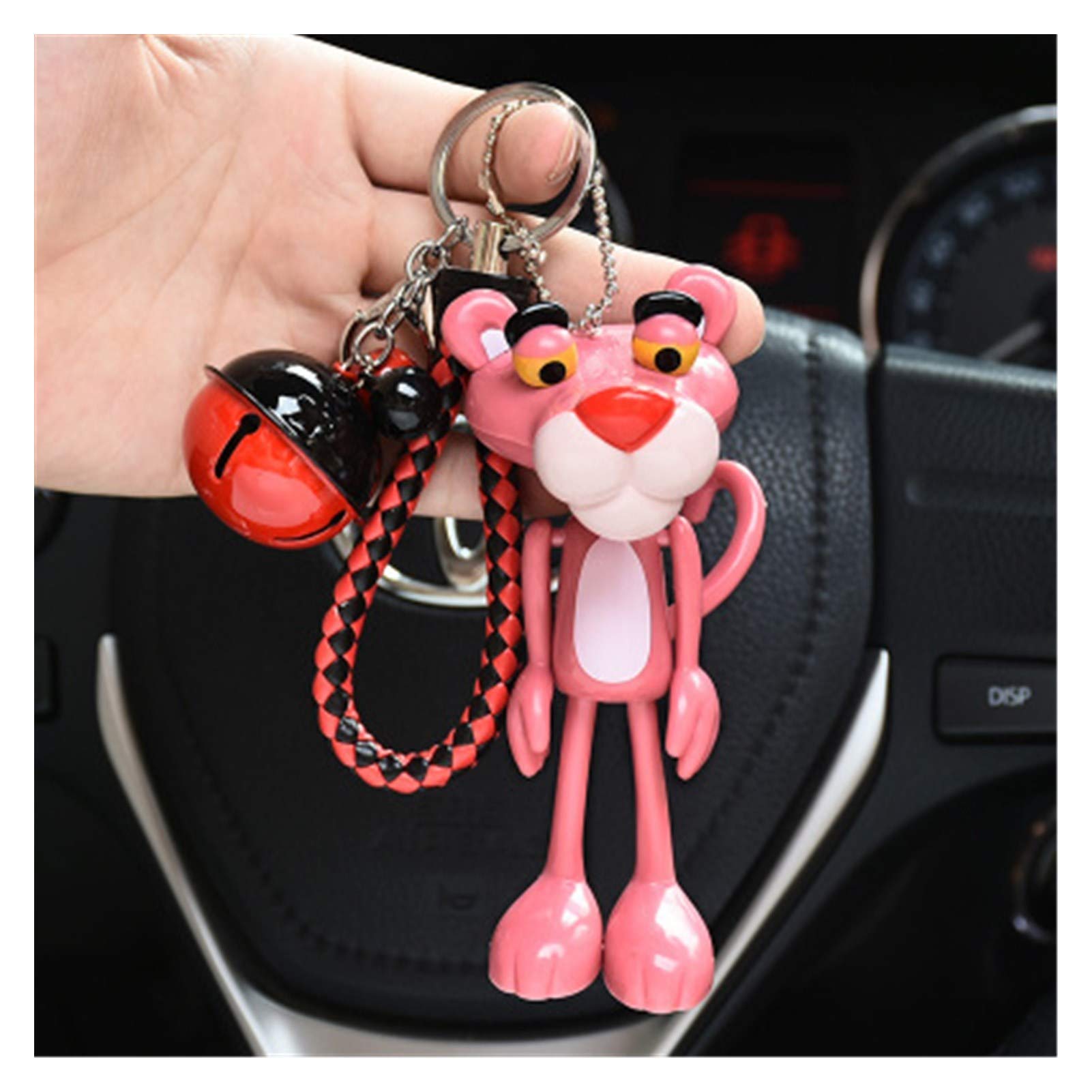 Changskj Keychain Cute Anime Cartoon Pink Panther Leopard Bell