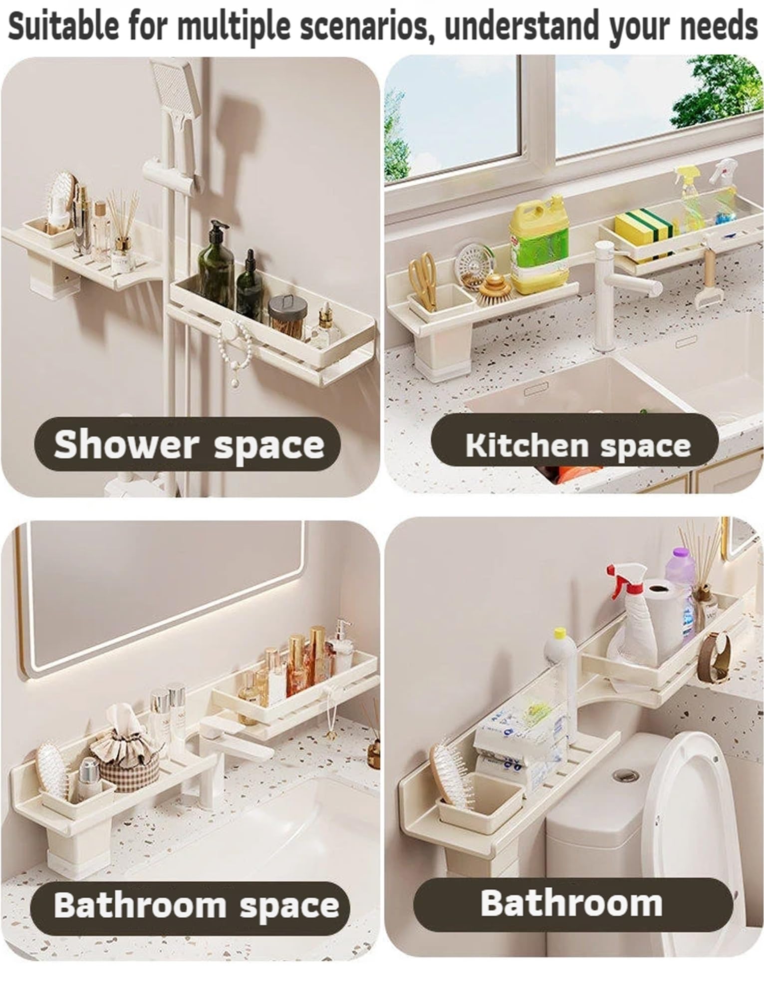 Estante organizador de almacenamiento para fregadero sin taladrar, soporte para grifo de pared para baño y cocina, diseño de drenaje fácil para lavandería, 50 cm
