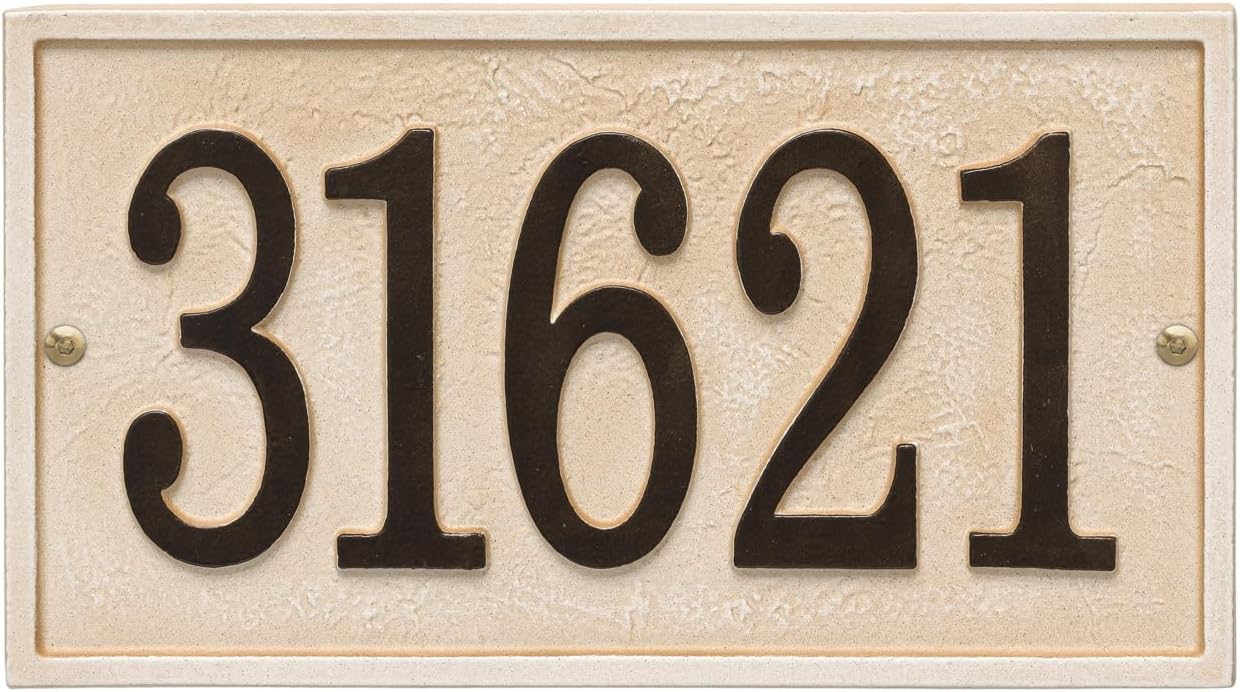 Personalized Metal Address Plaque - Custom House Number Sign - Sandstone Color - Rectangle Shape # P3243