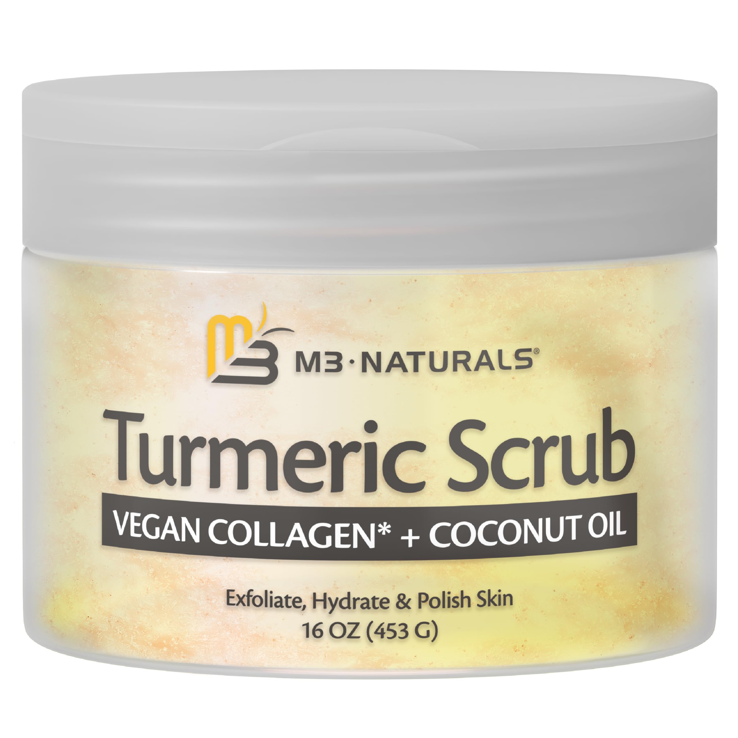 Exfoliating Turmeric Scrub and Skin Exfoliator with Collagen and Coconut Oil, Gently Exfoliates Face, Body, Hands, and Feet, Moisturizing Skincare, 16 oz by M3 Naturals
