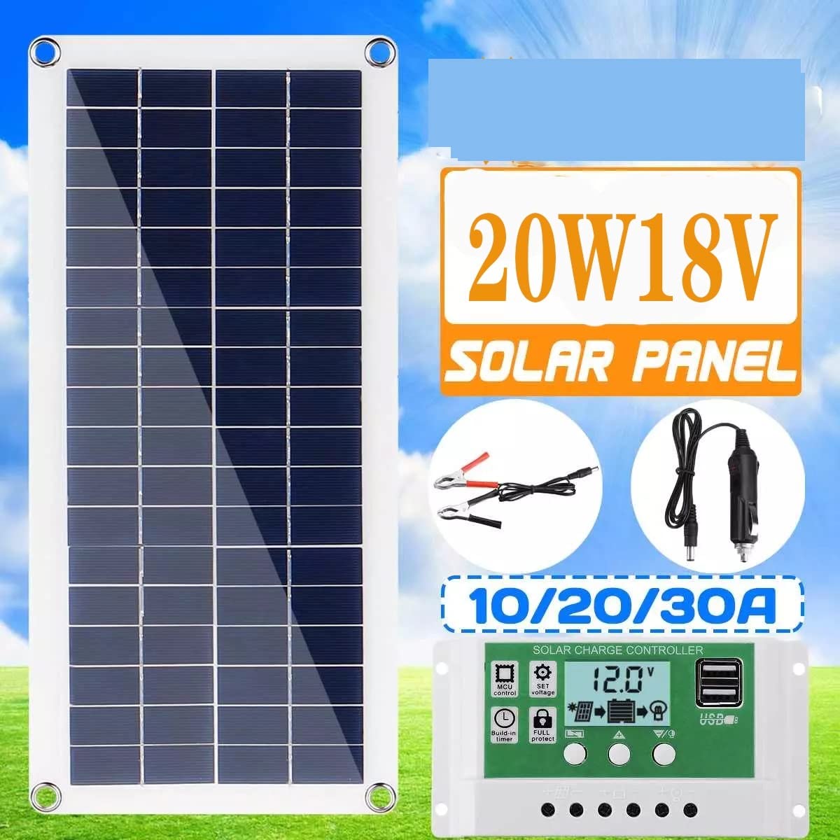 Pannello Solare Pannello Solare Solare da 20 W, Alimentatore Esterno Solare, Ricarica for Auto, Pannello Solare Fotovoltaico, Pannello Batteria