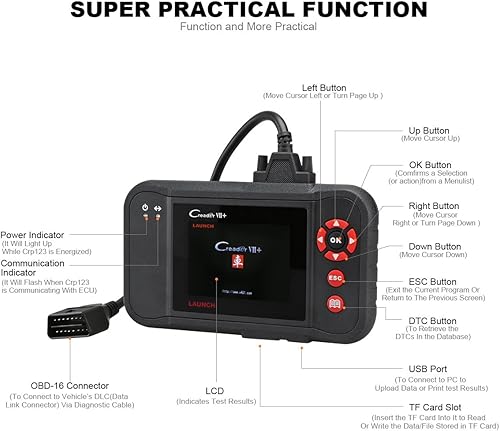Miniatura 9 de Diagnóstico para auto Launch X431 Creader VII CRP123 Lector de código EOBD OBD2 Herramienta de escáner pruebas en motorsistema de