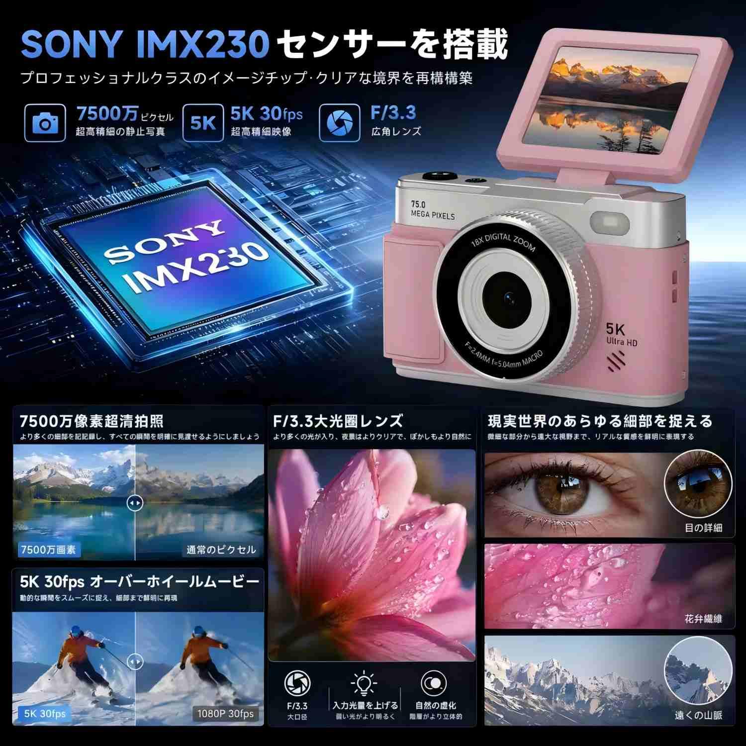 デジタルカメラ5K7500万画素SONY IMXセンサー32GBカード付運動会 Amazon | CLCRHBK デジタルカメラ 5K 7500万画素 スマホに転送 OTG対応