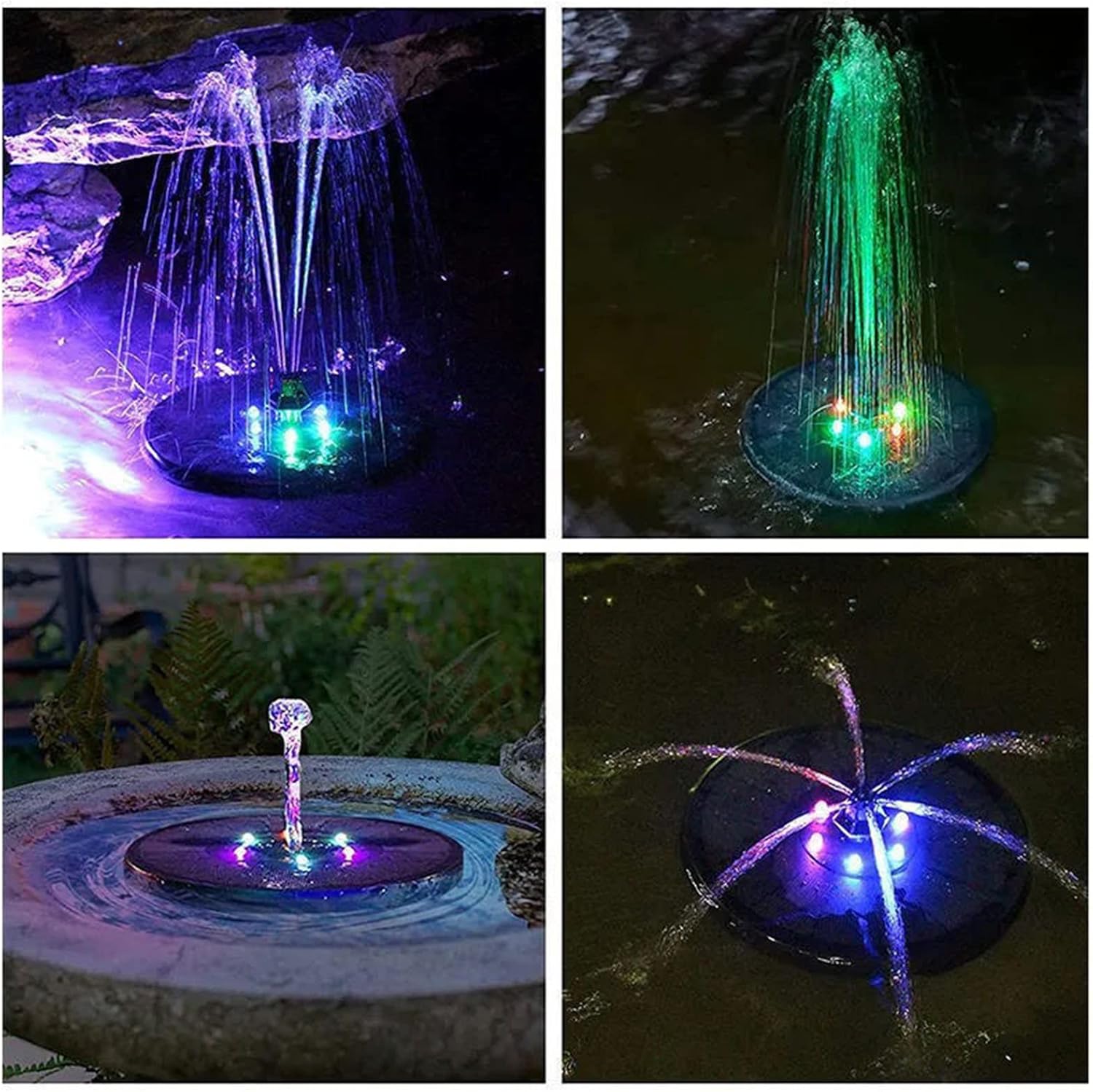 Solar Fountains Bird Bath with LED Colorful Lamp Solar