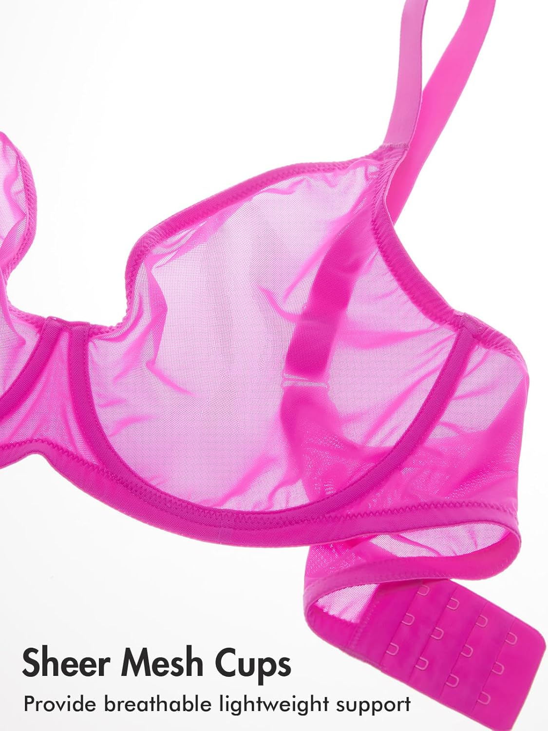 DELIMIRA Women's Cosnufy Sheer Mesh Bra Full Coverage Plus Size Plunge Unlined Underwire Bras - Image 4