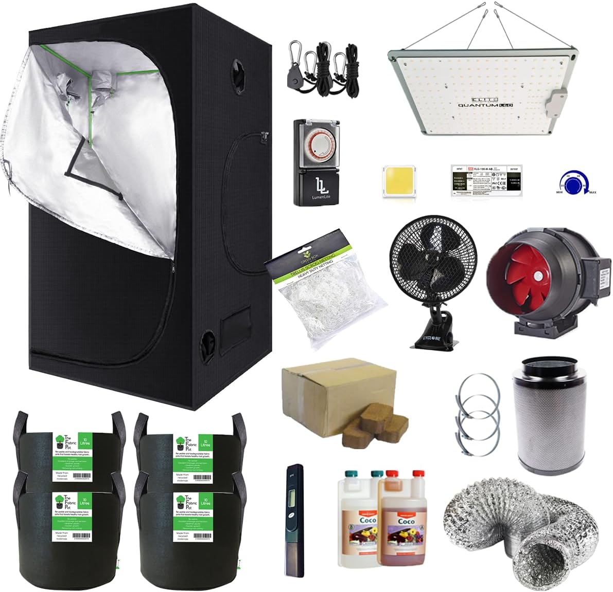 Gardeners Corner 120x120x200cm Tent Kit with 1000w Full Spectrum LED Coco Coir Canna Coco Nutrients & More