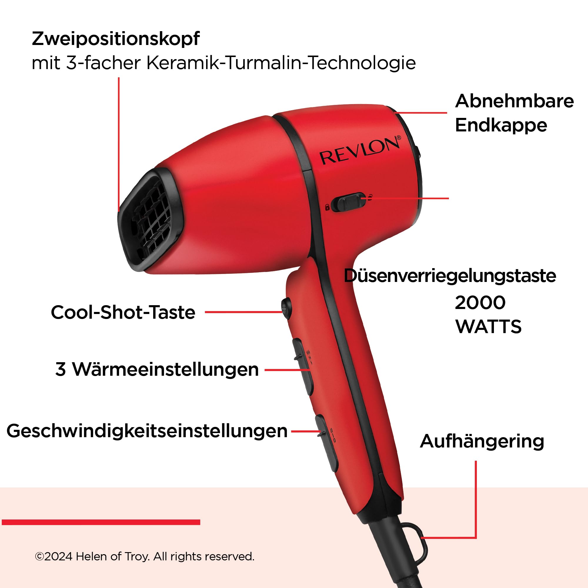 Revlon Haartrockner mit Luftstromregelung || kompakter Trockner mit eingebauter Frisierdüse und Lockenverstärkungs-Diffusor, 2000W || RVDR5320
