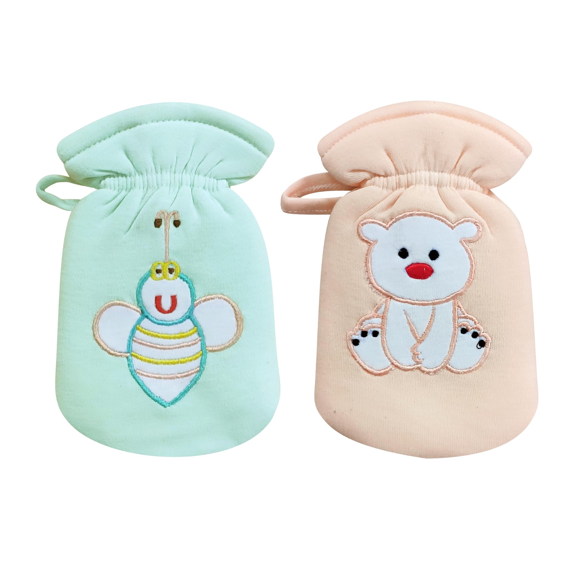 Sarvatapana Cotton Baby Soft Plush Feeding Bottle Cover (Pack of 2), Tote Carrier Bags Embroided Patch Cartoon Baby Bottle Covers Suitable for 60-125ML (Green, Peach)-image-44