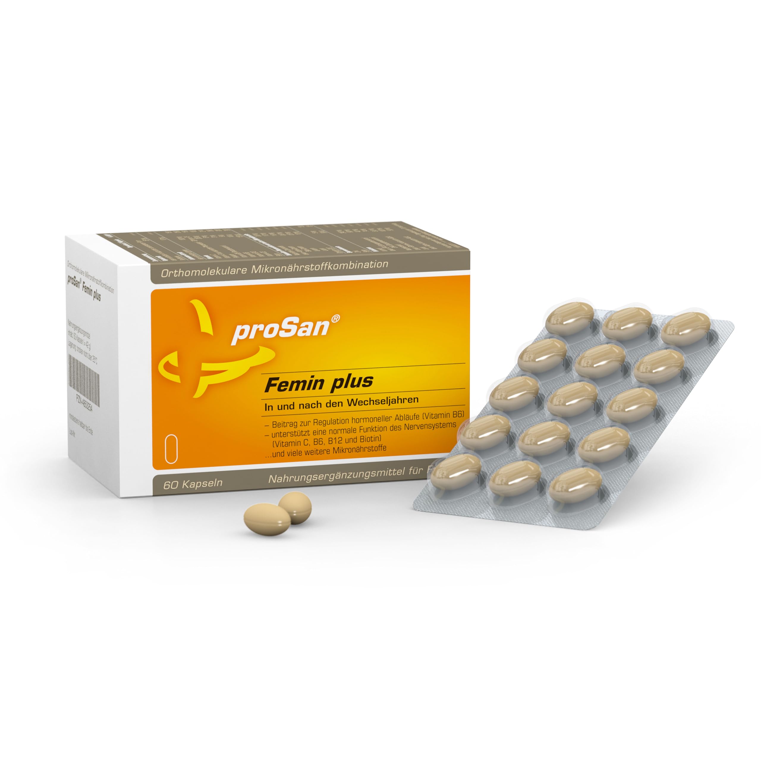 proSan Femin plus Wechseljahre Kapseln (Monatspackung: 60 Kapseln) | Pflanzlich & hormonfrei, Isoflavone & Lignane, Vitamine & Mineralien, Carotinoide & Coenzym Q10