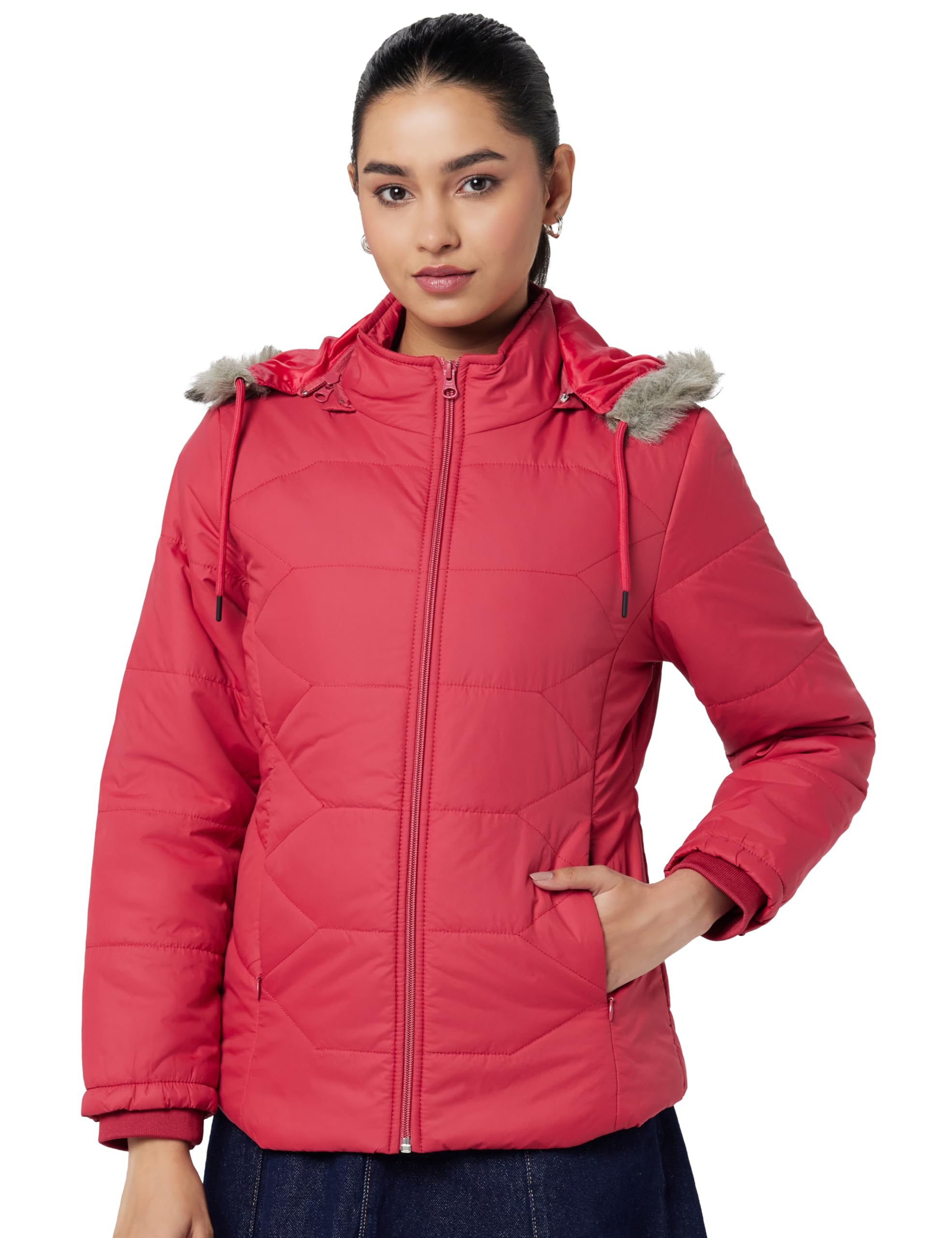 Women's Polyester Regular Fit Bomber Jacket With Detachable Hood - Stylish & Comfortable Winter Wear-image-29