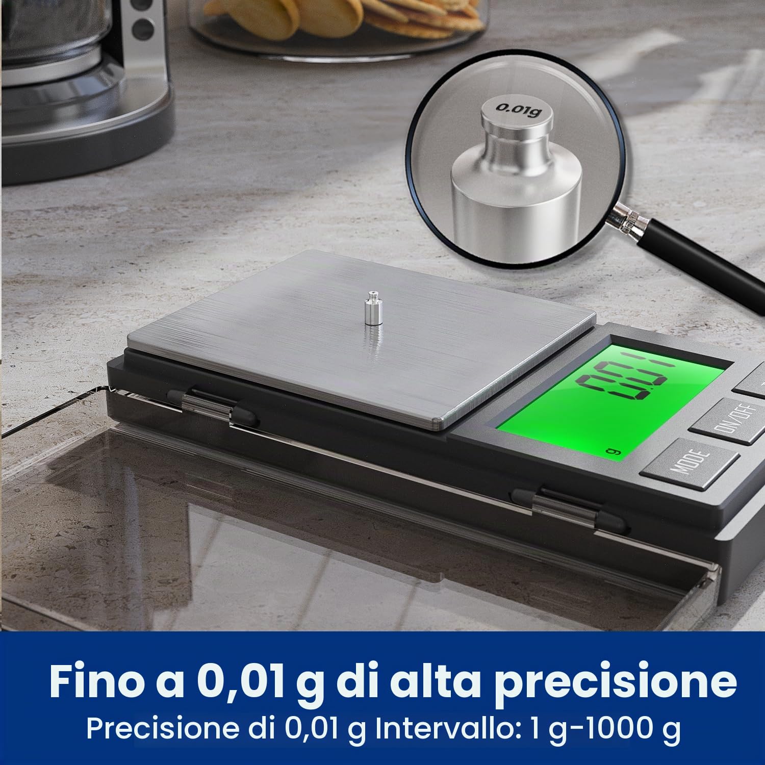 Bilancia di precisione, 1000 g/0,01 g bilancino precisione per oro, mini bilancia portatile, balance de monnaie 5 unità di misura, bilancia in grammi, bilancia d'oro, bilancia per gioielli
