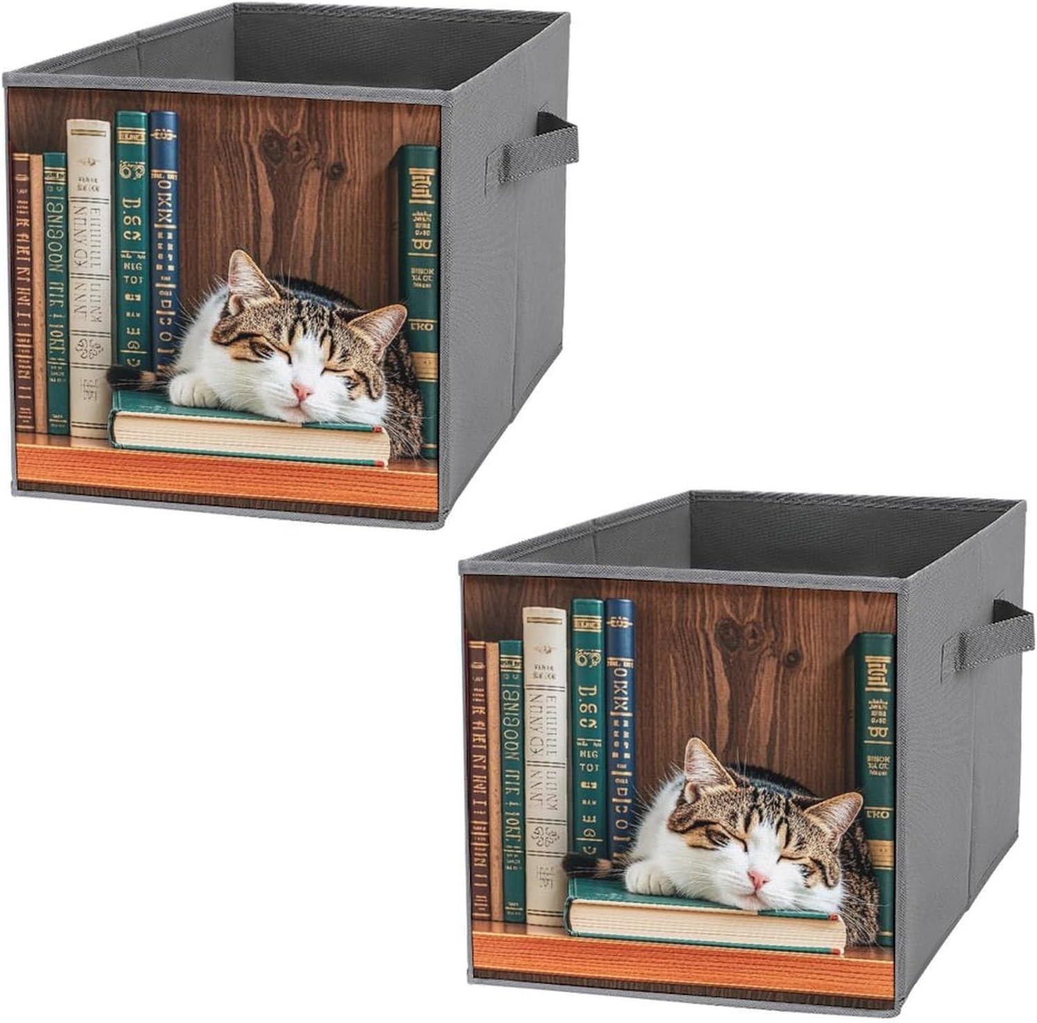The Kitten Sleeps Foldable Storage Box with Handles, Durable Oxford Storage Cubes, 2PCS Collapsible Closet Organizer for Home, Shelf, Office, Travel