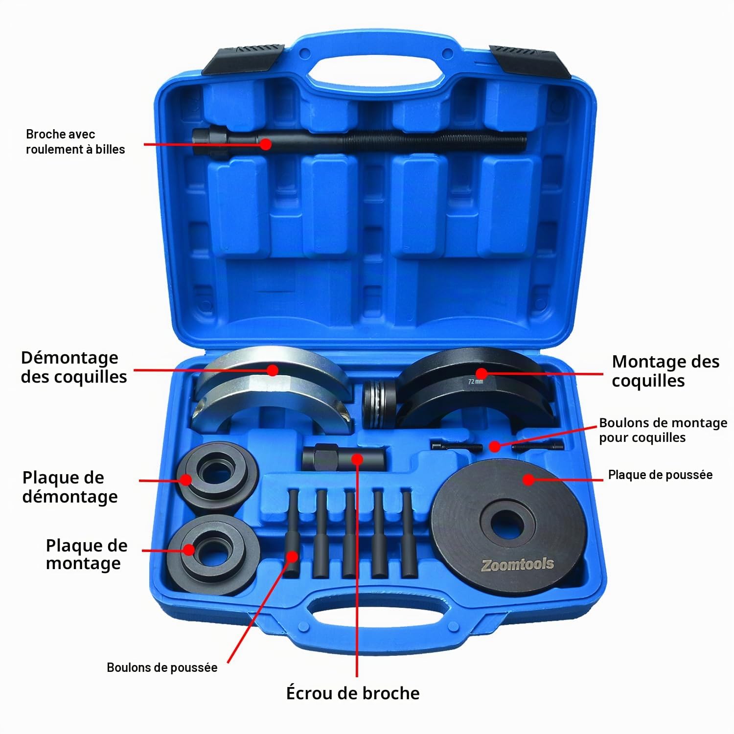 Kit d’outil de démontage de roulement de roue avant 72 mm Ensemble d’extracteur de moyeu de roue Compatible avec Audi A1 A2 Seat Ibiza VW Skoda Fabia