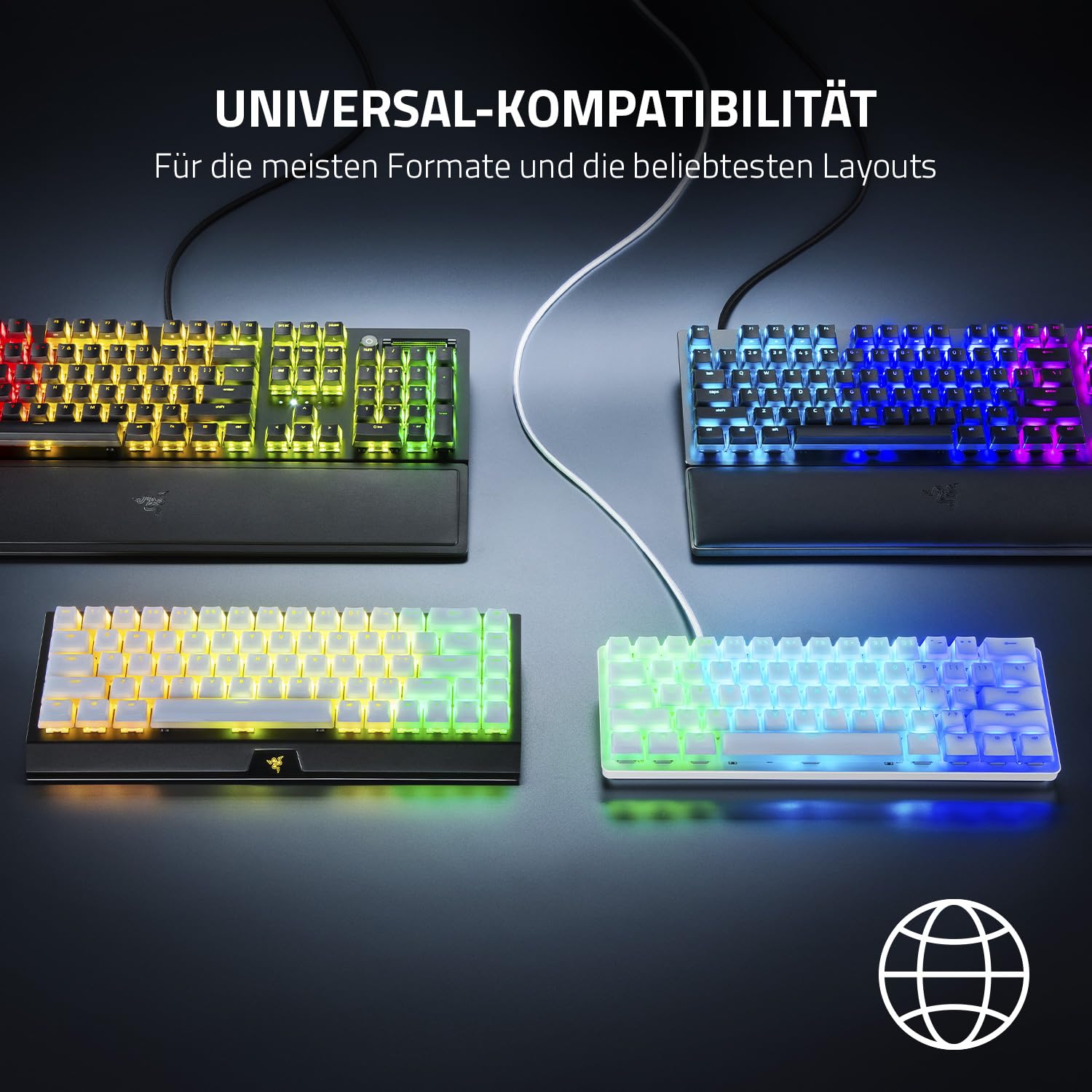 Razer Phantom Tastenkappen-Upgrade-Set - Fast unsichtbares Pudding-Design für durchscheinende Chroma RGB-Beleuchtung (128 Tasten, Tastenentferner, Stabilisatoren) US- & UK-Layout | Weiß