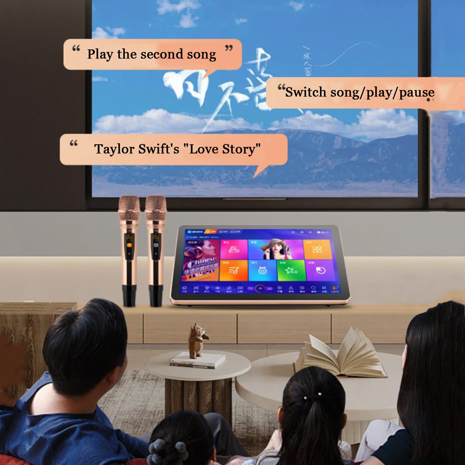 Macchina per Karaoke Intelligente, Lettore Karaoke Professionale con Schermo Touch da 18,5 Pollici, Schermo di visualizzazione dei Testi, Microfono Wireless, App Youtube Online, Nero-8 TB
