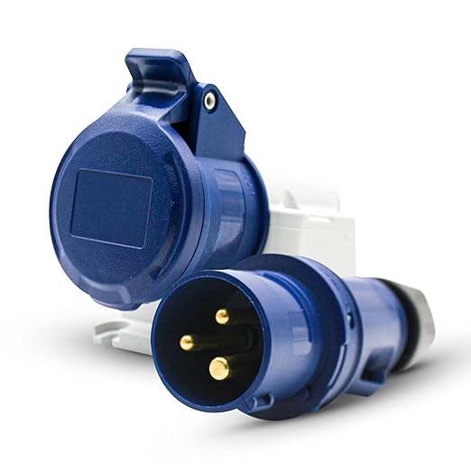 DOJA Industrial | PACK BASE PARED HEMBRA Y ENCHUFE MONOFASICO INDUSTRIAL 220 MACHO | 32A - 2P+T (3 Polos) | Base Mural Cetac Hembra + Toma Corriente de 3 Pines | Enchufe Caravana, Conector Camping