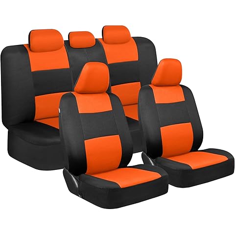 BDK PolyPro Car Seat Covers Full Set in Orange on Black, Front and Rear Split Bench Seat Covers for Cars, Easy to Install Car Seats Cover Set and Accessories for Auto Trucks Van SUV - Orange