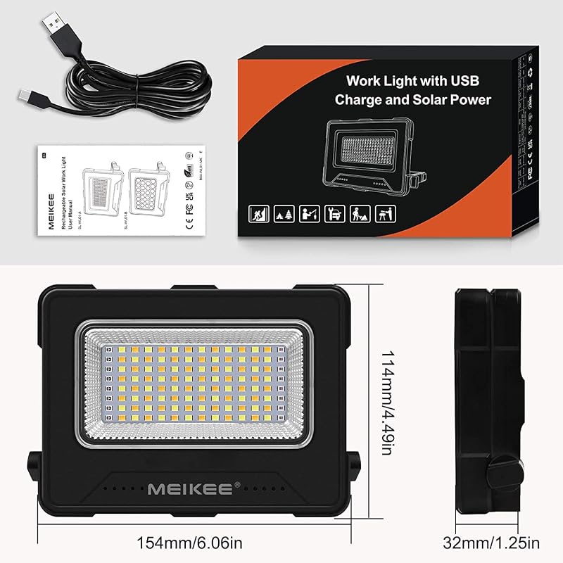 MEIKEE 80W LED Munkalámpa 12000 mAh Akkumulátorral - 4 Világítási Mód, 5 Fényerőszint, USB/Napelemes Töltés, Mágneses, Kempingezéshez, Szere
