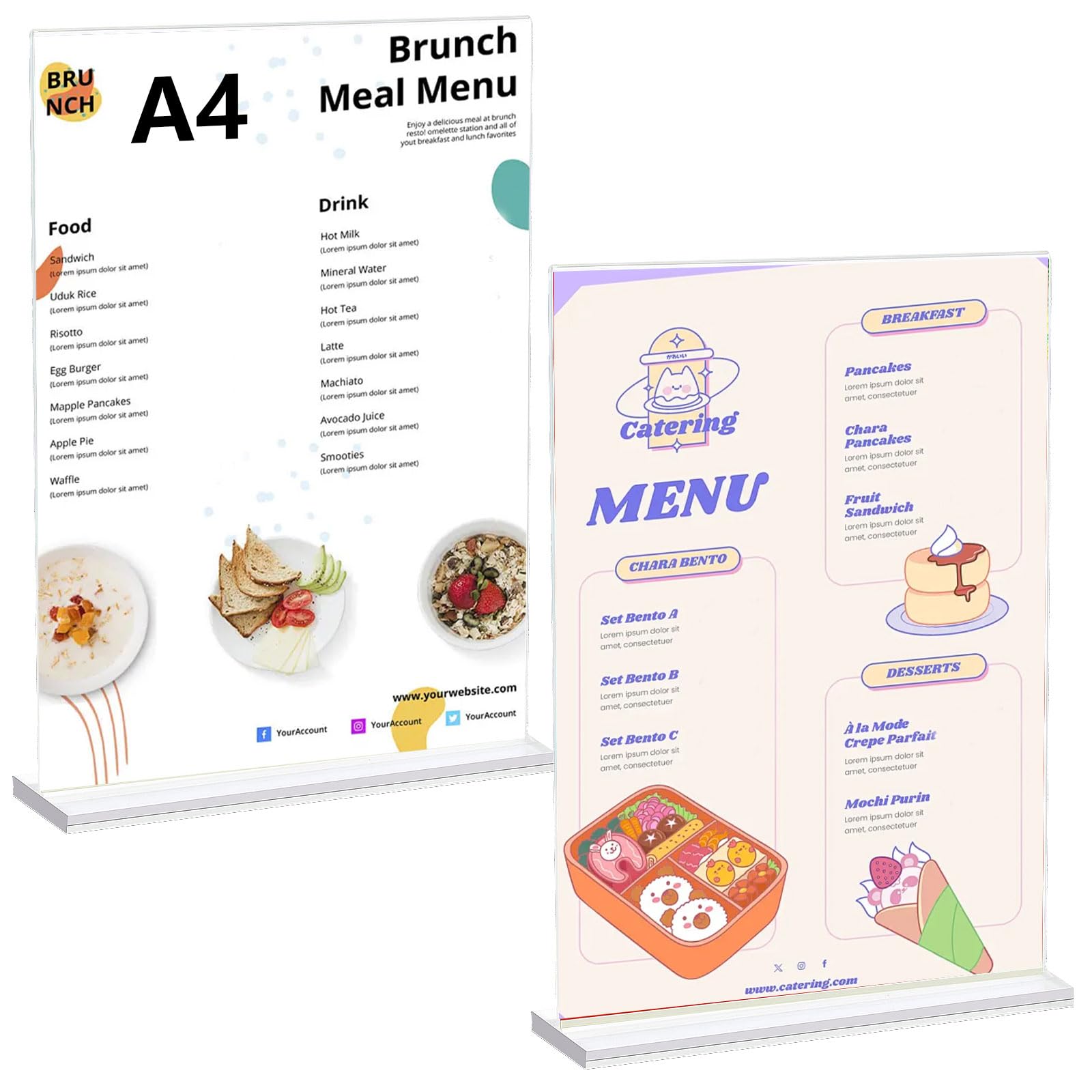 2 sztuki A4 Wyświetlacze akrylowe, Wyświetlacze stołowe A4, uchwyt na karty menu, uchwyt menu, stojak pocztowy, wyświetlacze reklamowe, przezroczyste akrylowe stoisko dla restauracji menu biurowe