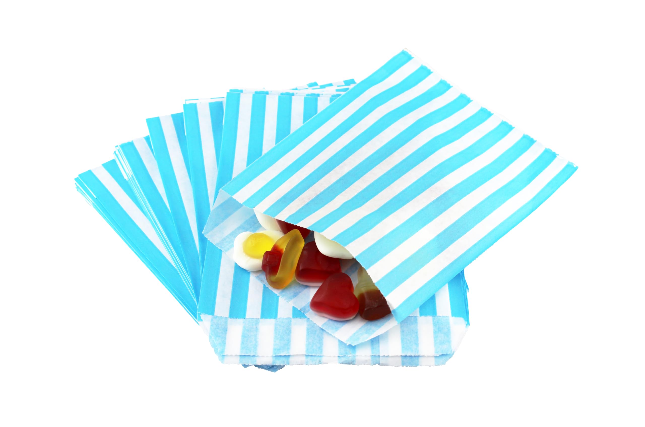 Bag It Plastics Candy Stripe Paper Sweet Bags | Aqua Blue | 5" x 7" / 125x175mm | Pack of 200 | Multipurpose Use for Sweets, Popcorn, Wedding Favours, Pick and Mix & Cookies! — image 1