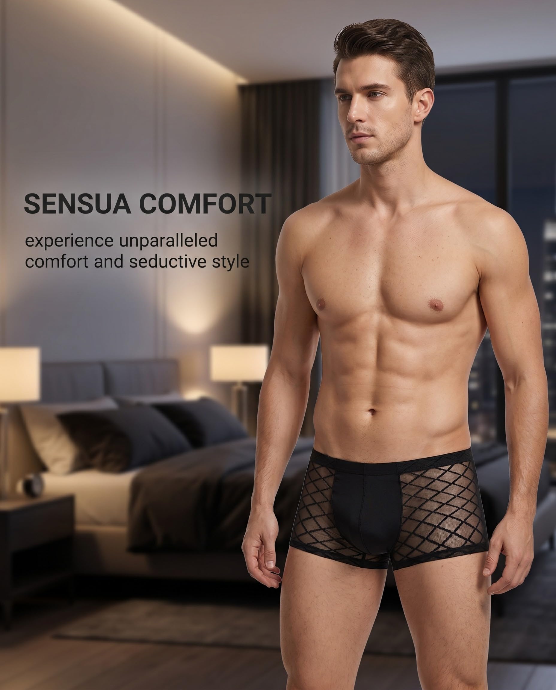 Boxer Intimo Uomo sexy hot in Rete Mutande Trasparenti con Cintura Elastica, biancheria intima, Traspiranti e Morbidi Perizoma Seducente Corte Hipster