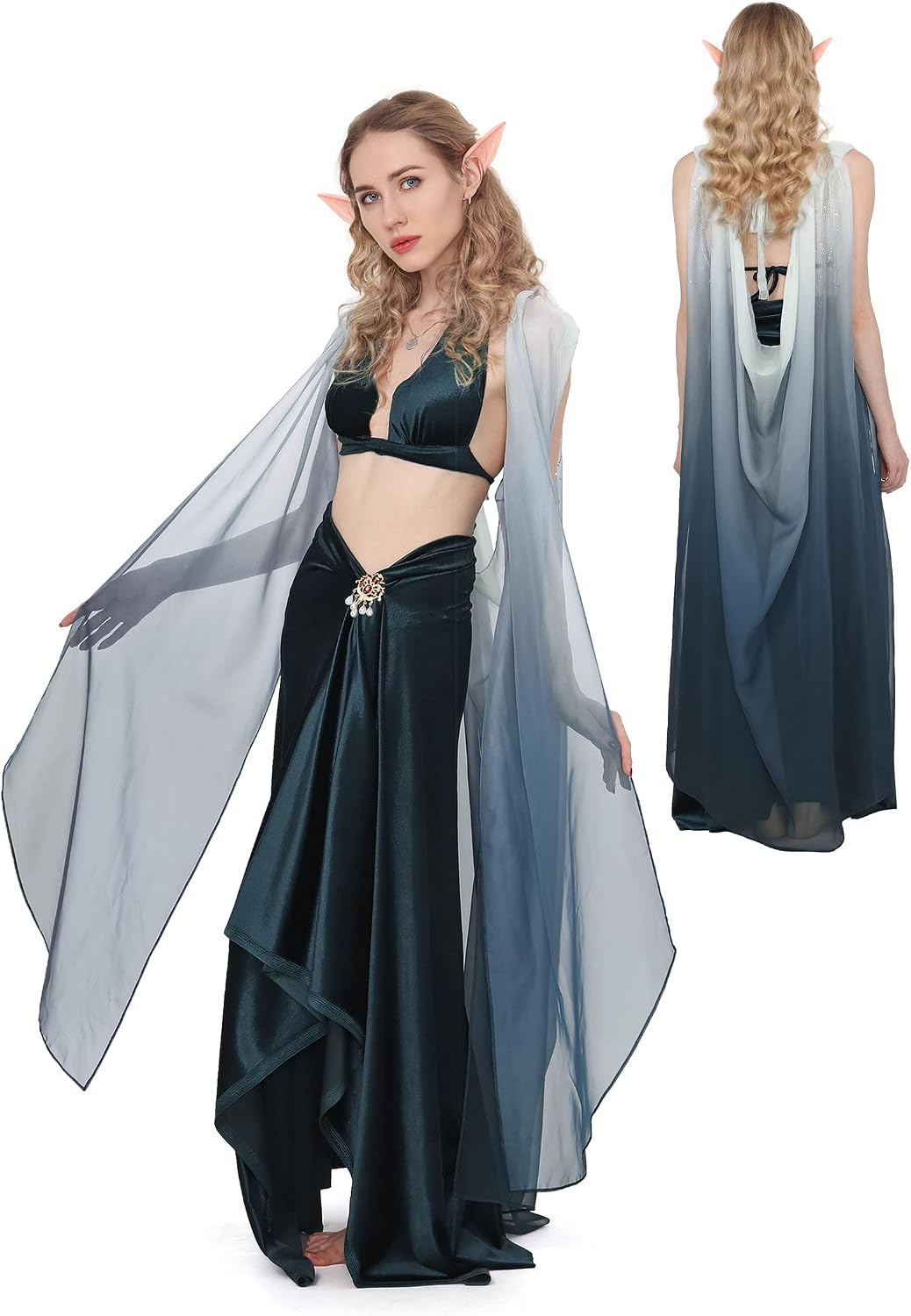Women's Medieval Fairy Cape Elf Cloak Off Shoulder Sheer Chiffon Tulle Shawl for Wedding Renaissance