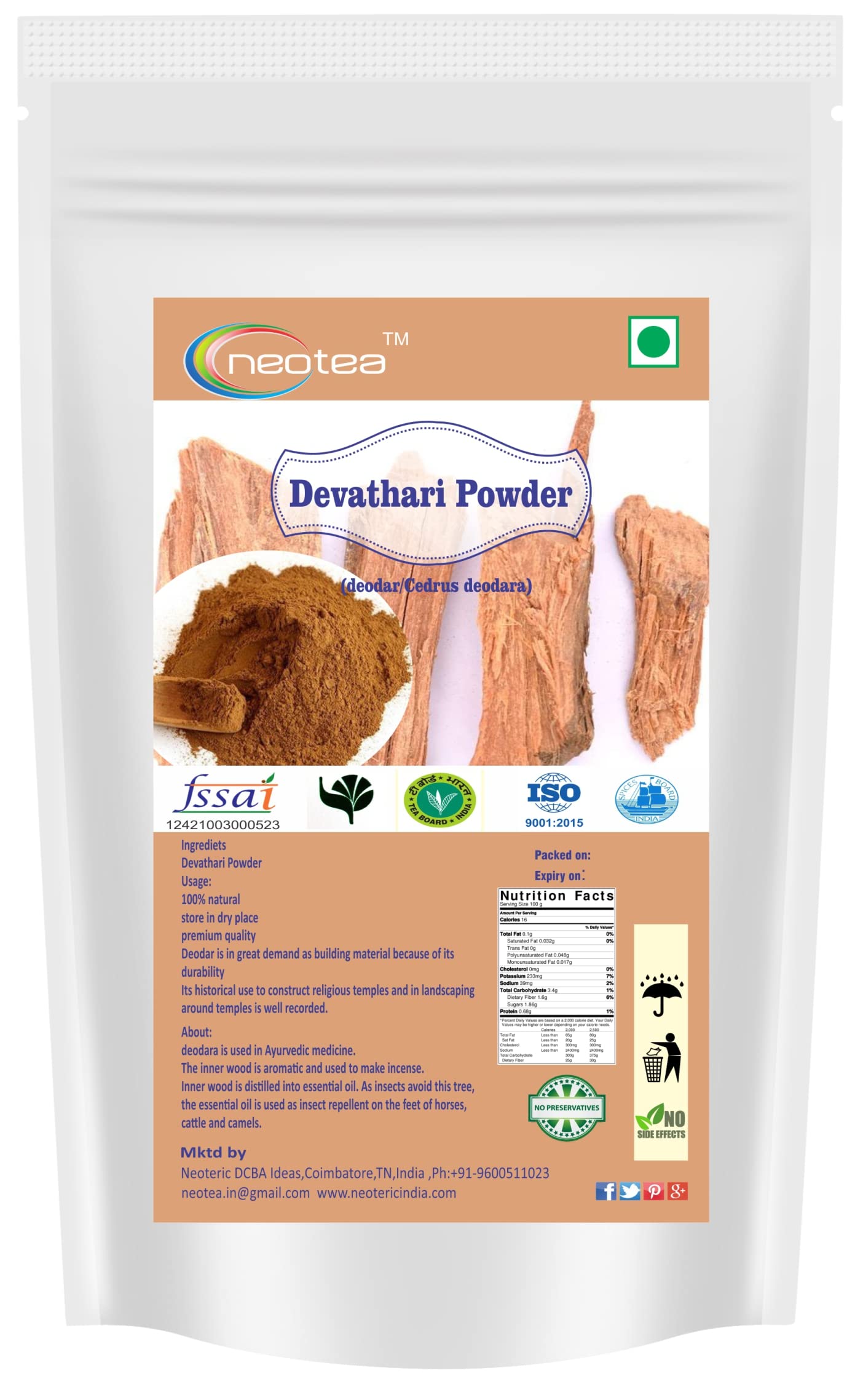 Neotea Neotea Deodar Powder | Cedrus Deodara | Devadaru Wood | Himalayan Cedar Tree | Burada Saw Dust | Natural Devathari Powder | Supports Skin Health | Promotes Hair Growth | Respiratory & Digestive Health | Calming Stress Relief | Detoxifying & Anti-Aging | Immunity Booster 300 gm