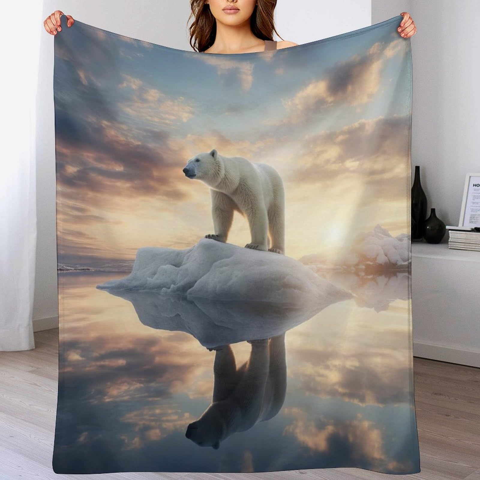 Couverture ours polaire flannel pour éliminer le froid sur votre lit ou canapé