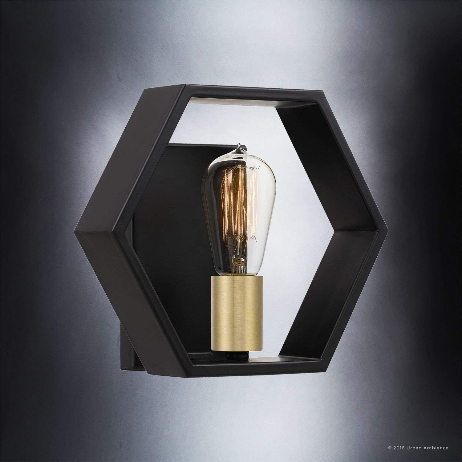Urban Ambiance Luxury Industrial Wall Sconce, Small Size: 8.75" H x 10" W, with Geometric Style Elements, Natural Black Finish, UQL2773, Venezia Collection