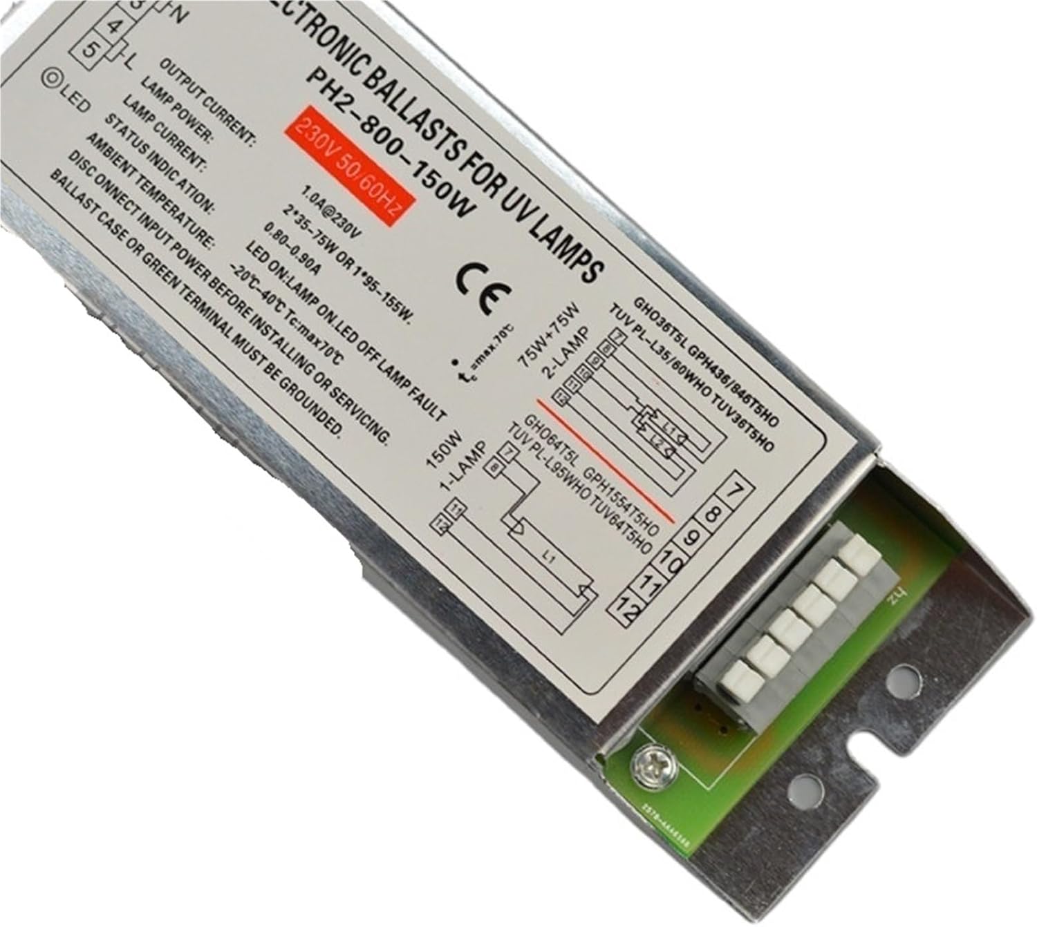 1個 150W 電子バラストPH2-800-150W 排気ガス処理 UVライト 酸素チューブ UV整流器 2/75(互換、2x75W