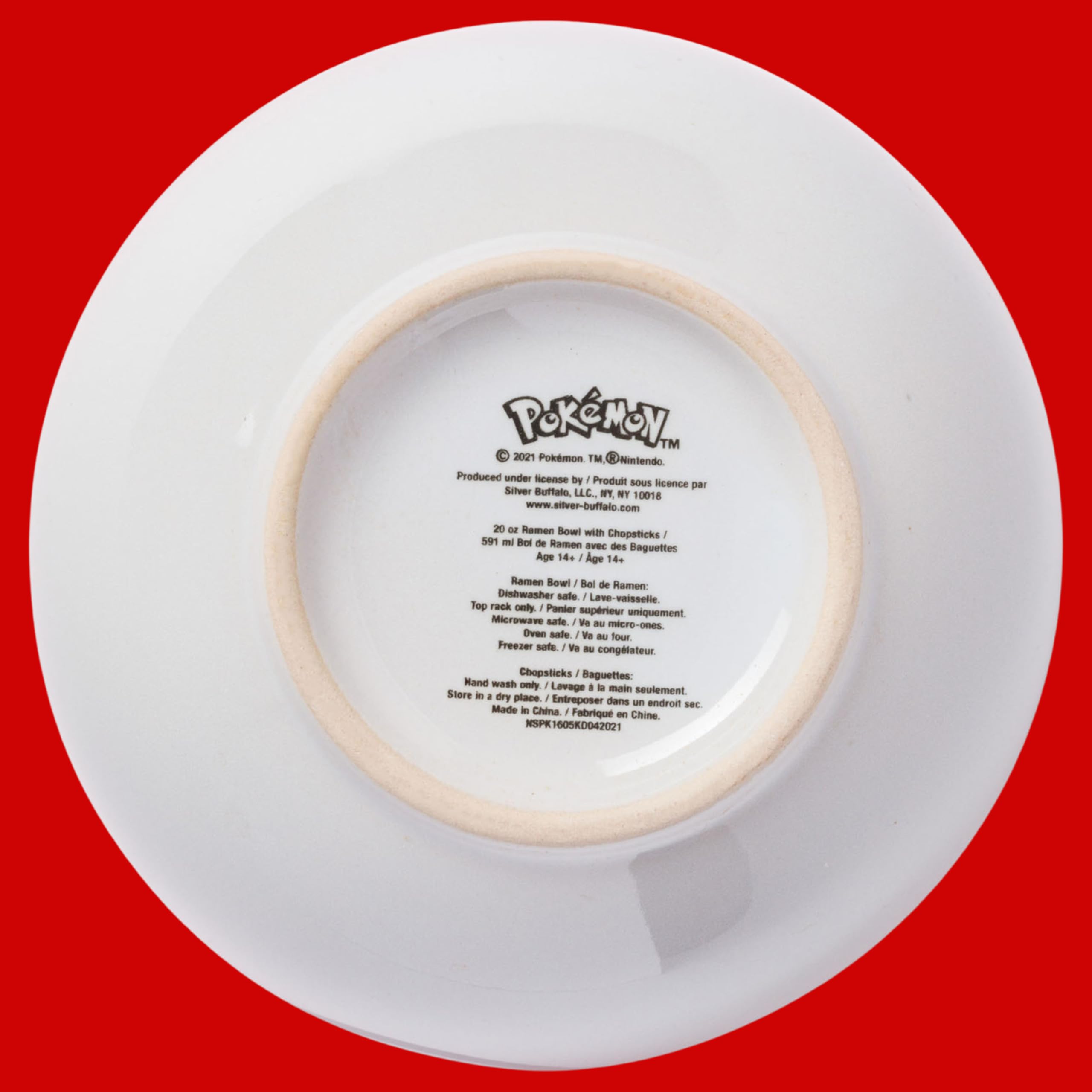 Silver Buffalo Pokemon Pokeball Ramen-Nudelschale aus Keramik mit Essstäbchen, mikrowellengeeignet, 590 ml