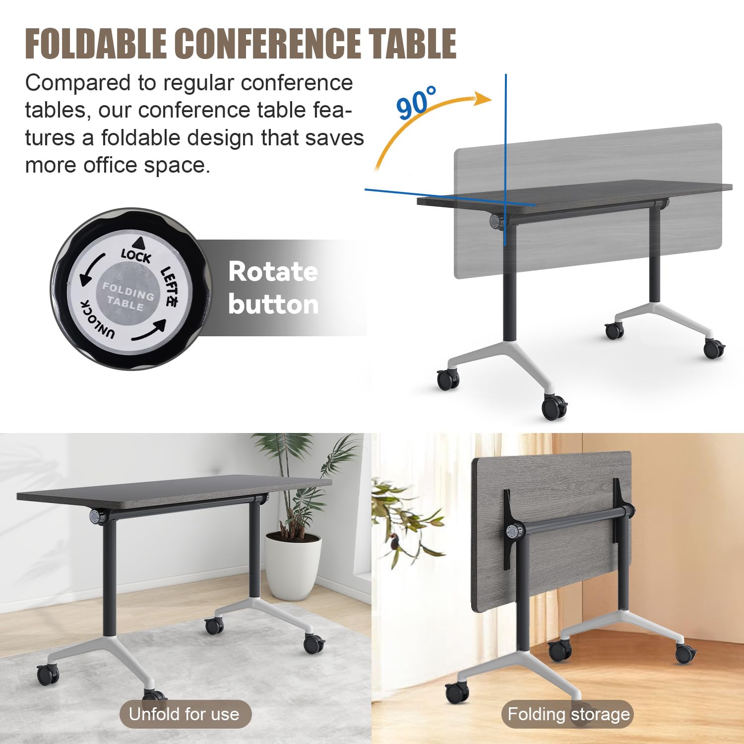 Folding Conference Room Tables Seminar Conference Table Modern Flip Top Training Meeting Tables Conference Room Table with Wheels — view 3