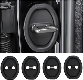 SSNNUU 4PCS Door Latch Lock Cover,Silicone Door Latch Guard Car Decorations&Protects Door Latches,Universal Self-Adhesive Door Lock Latch Protector Car Accessories for Most Vehicles (Black)