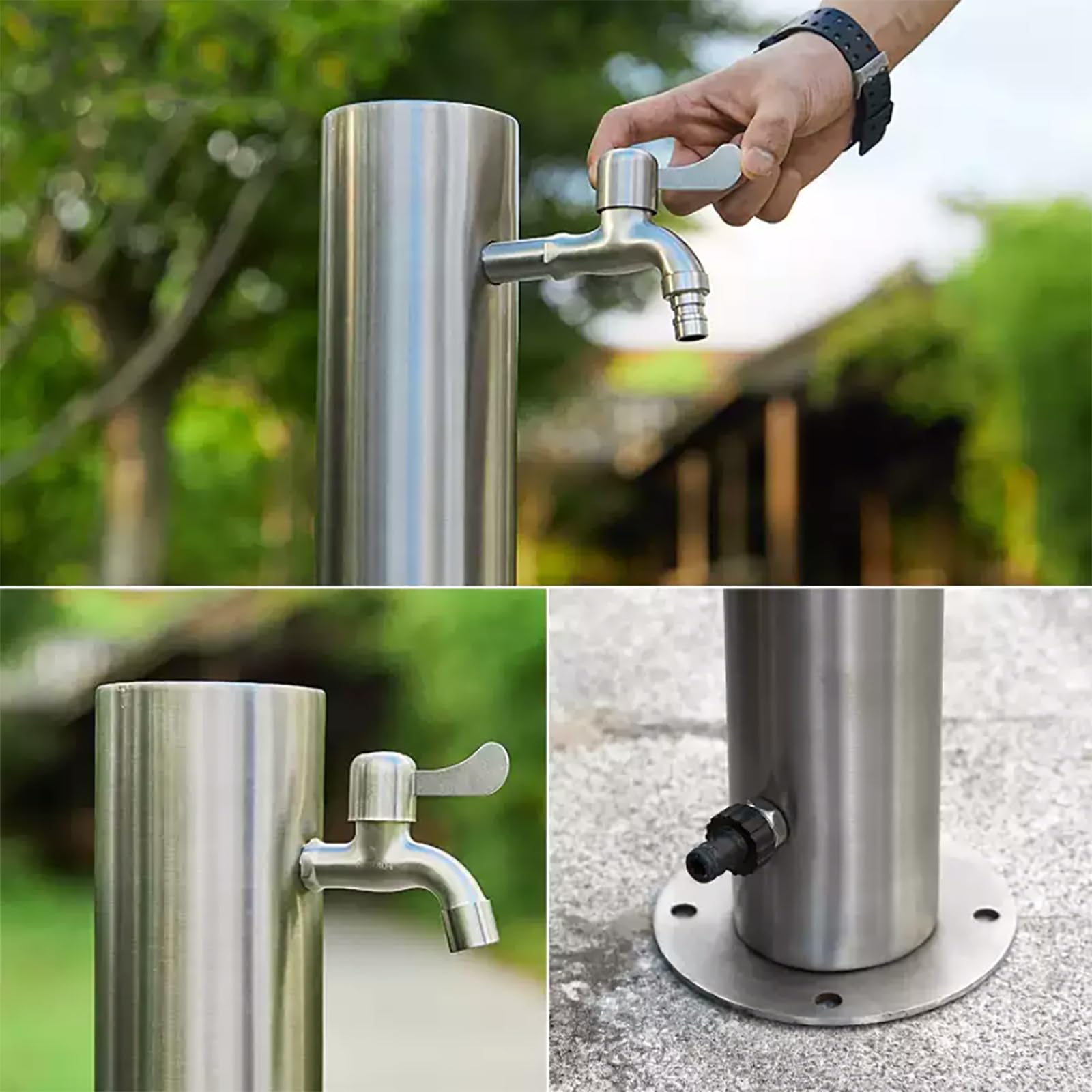 Vertikale Gartenwassersäule aus Edelstahl für den Außenbereich mit bodenmontierten, unabhängigen Säulen für Haus und Garten. Isoliert und frostsicher. Ideal für I (einfar