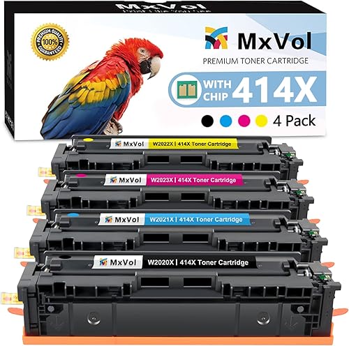 MxVol Paquete de 4 cartuchos de tóner 414X de alto rendimiento 【Muestra nivel de tinta】Reemplazo compatible para HP 414X 414A W2020X W2020A para HP