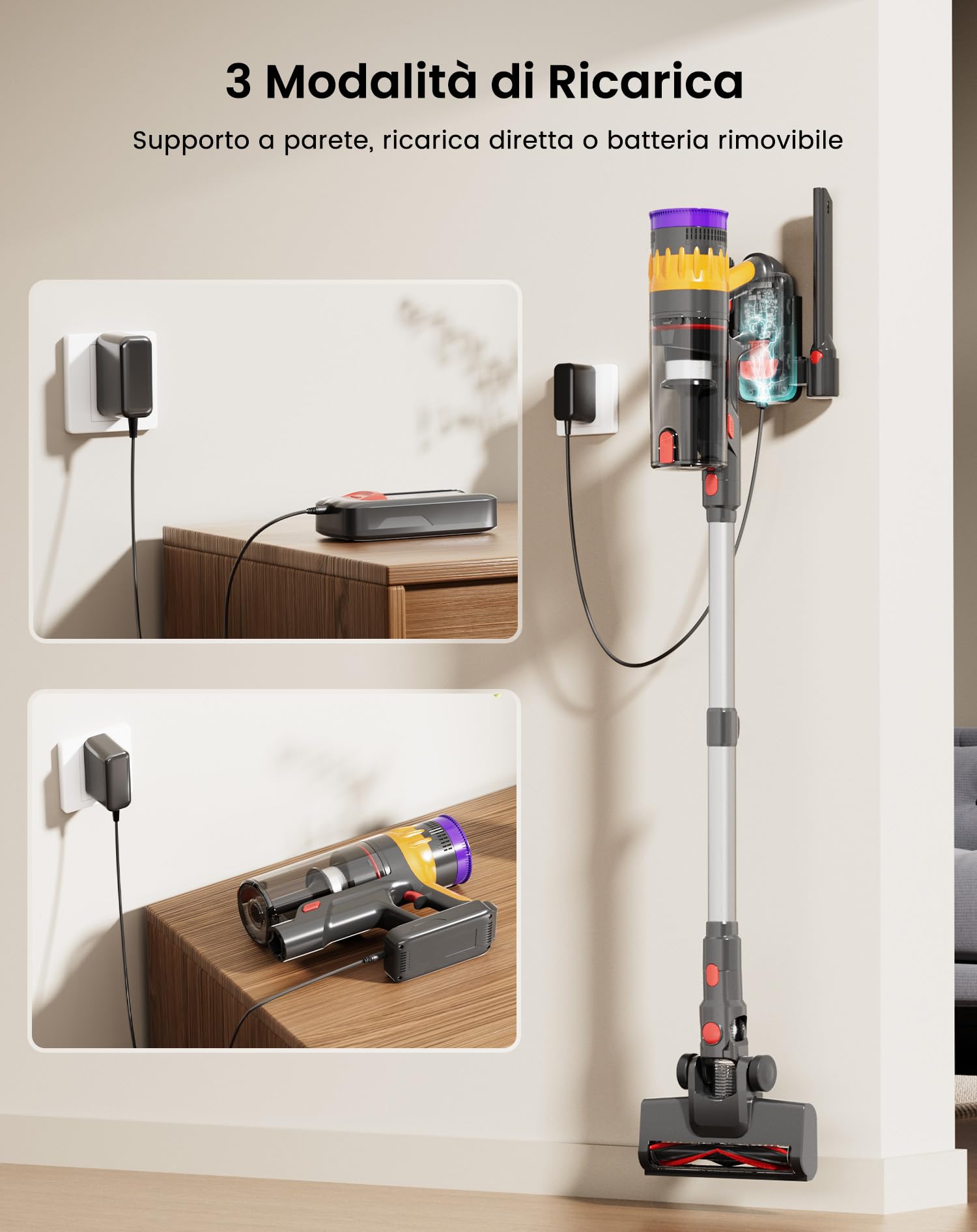 Lefant V1 Aspirapolvere Senza Fili 40000Pa, Scopa Elettrica Potente con Antigroviglio, LED Touch, Filtrazione 5 Stadi, 42 Min, Serbatoio 750ml, Per Pavimenti, Tappeti e Peli Animali