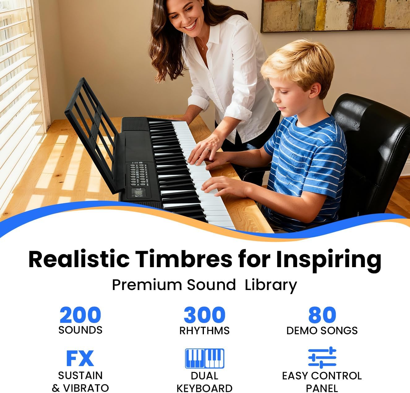 61 Key Keyboard Piano, Semi Weighted Electric Piano, Lighted Keys,8H Battery Life, USB-MIDI Keyboard -Includes Music Stand, Microphone, Stickers, Bag, Foldable Keyboard Piano for Kids/Beginners