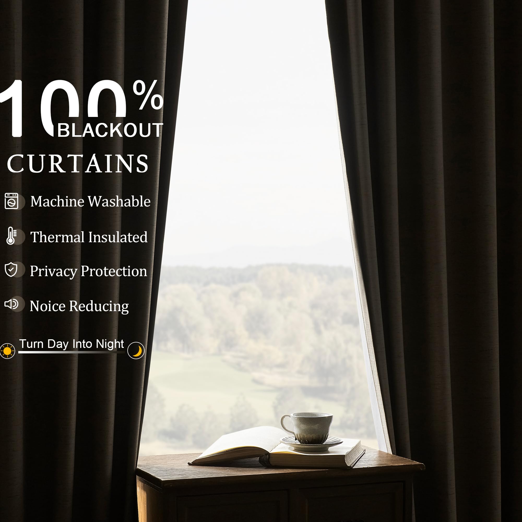 Cortinas opacas para dormitorio, sala de estar, 137 cm de largo, oscurecimiento de la habitación, aislamiento térmico, reducción de ruido, cortinas texturizadas de lino avena con pestaña