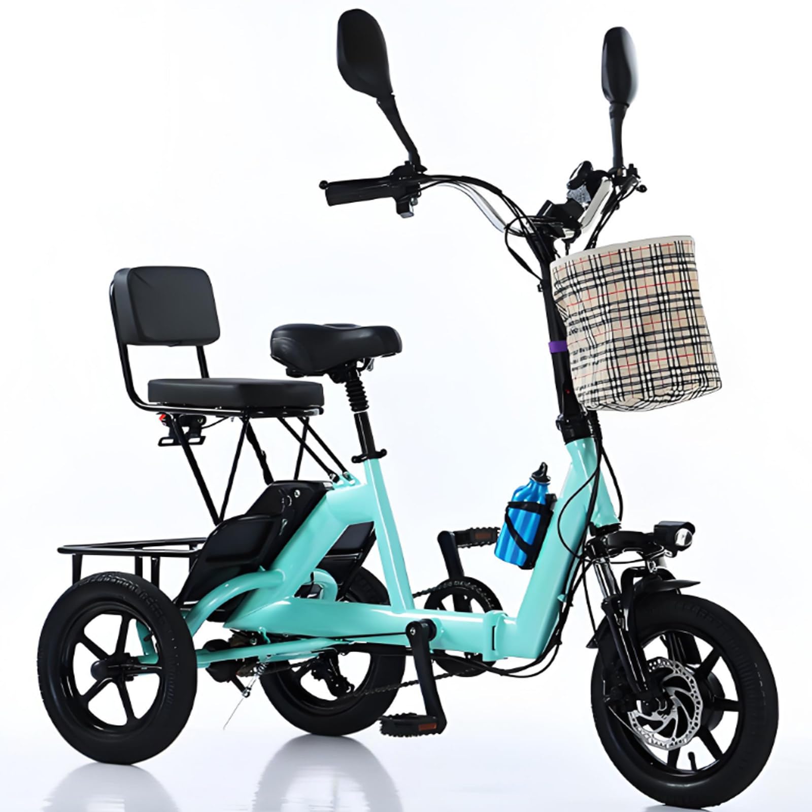 Nuovo Triciclo Elettrico Pieghevole del 2025 per Adulti,11-20 Km/H,Autonomia di 45 Km,capacità di Carico di 200 kg,con Sedile Passeggero E Ampio Cestino, per Spostamenti E Shopping Blue