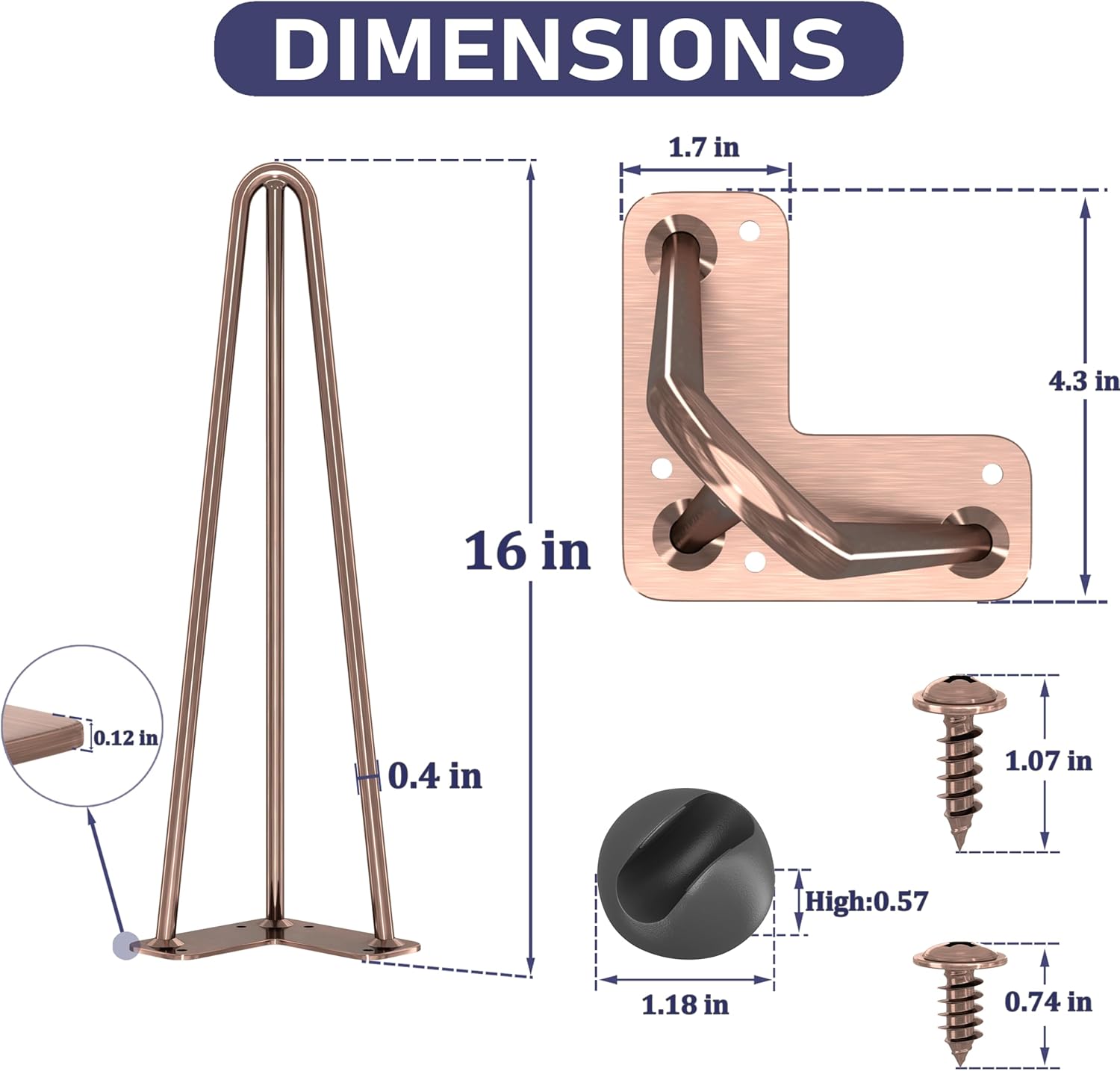 16" Hairpin Table Legs: Set of 4 Metal Furniture Legs with Floor Protectors for Nightstand Coffee Table Bench Desk Home DIY Projects Heavy Duty Support Hairpin Table Legs (Antique Copper)