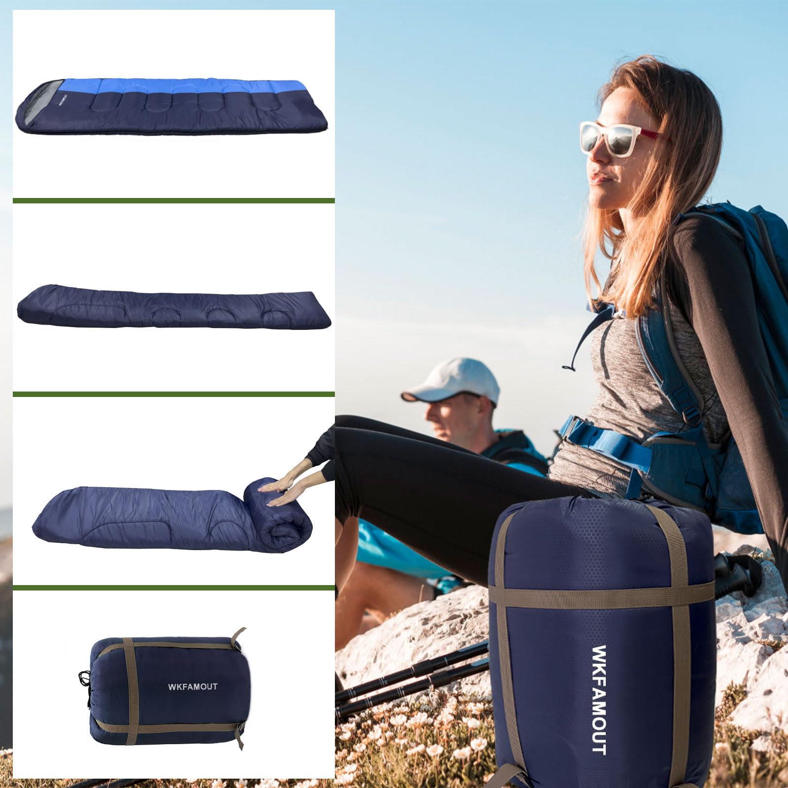 XL 10 Grados Saco de Dormir para Adultos Lavable a Máquina con Bolsa de Compresión para 3-4 Temporadas Camping Senderismo Outdoor Multicolor