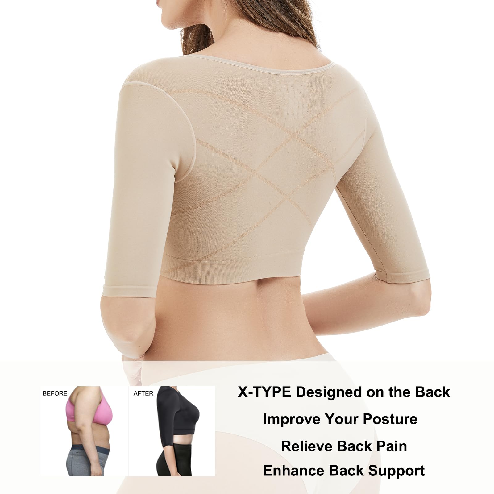 KSKshape Formador de Brazo para Mujer después de la Cirugía con Mangas de Compresión Faja Moldeadora para Mujer, Corrector de Postura,Beige,L