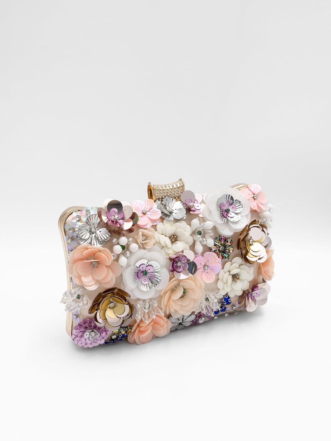 Floral Evening Bag for Women Beaded Clutch Purse with Sequins & Rhinestone Wedding Party Handbag with Chains