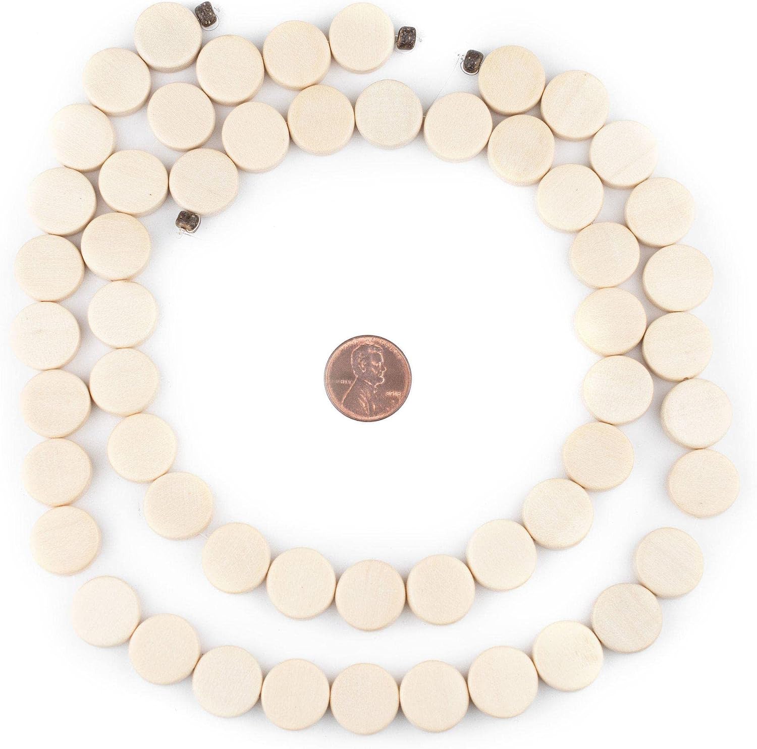 The Bead Chest Cream Circular Natural Wood Beads (15x15mm): Organic Eco-Friendly Wooden Bead Strand for DIY Jewelry, Crafts, Necklace and Bracelet Making