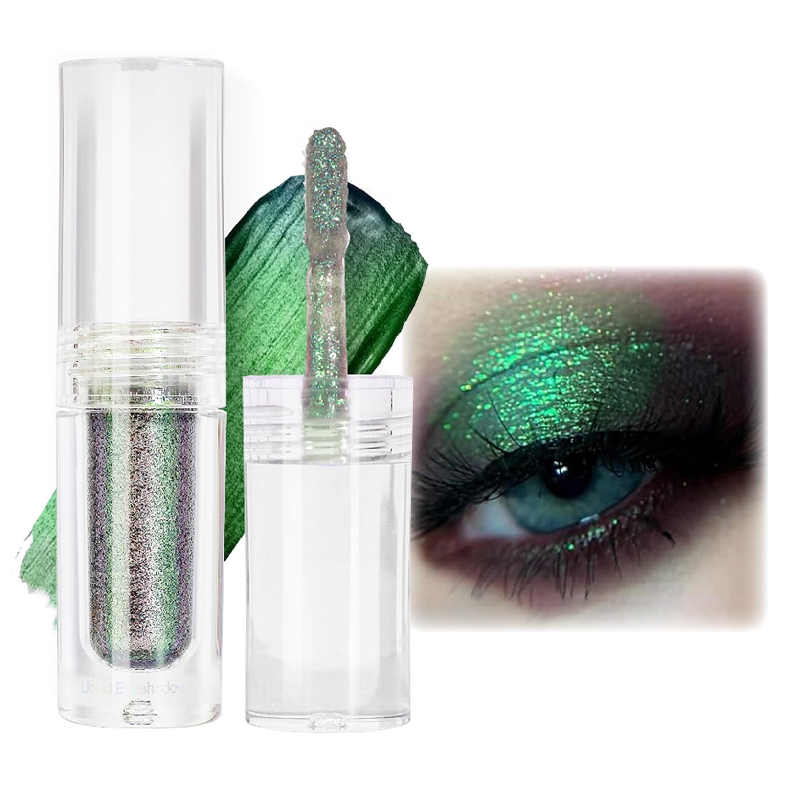 Sombra de ojos de camaleón líquido, sombra de ojos líquida con purpurina verde, de larga duración y resistente al agua, sombra de ojos metálica, maquillaje holográfico y multicromático, fantástico