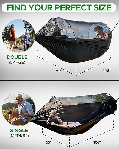 Miniatura 4 de Sunyear Hamaca de camping con red, hamaca doble y individual con red similar a la casa, fácil de instalar y empacar, ligera y portátil, perfecta