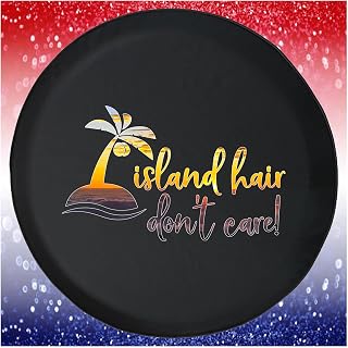 Spare Tire Cover Island Hair Don't Care Sunset Palm Trees Black fits JL Jeep Accessories for 32-33 Inch tire with JL Camera Hole