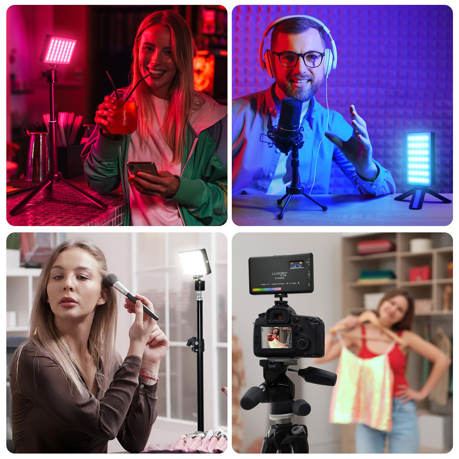 LUXCEO RGB LED Luce Video Ricaricabile Fotografia RGB Luce, 3100mAh, CRI 95 +, 2500K-9000K Dimmerabile 20 effetti di luce con display LCD per Vlog,Live Stream,Intervista,Fotografia