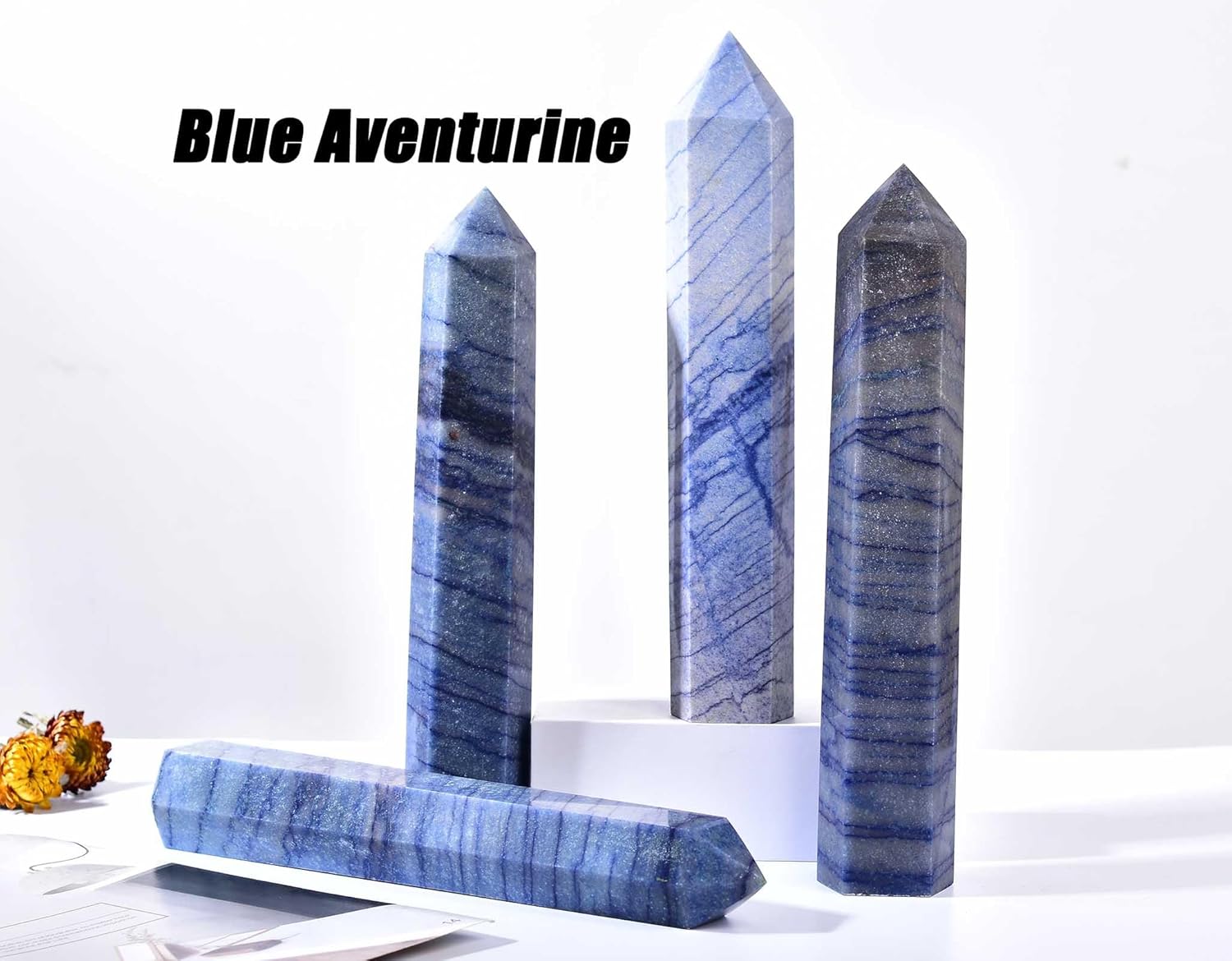 AMOYSTONE Extra Large Healing Crystal Obelisk Tower Blue Aventurine Point Wand Crystal Decor Reiki 4.0-4.4 LBS