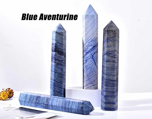 Miniatura 6 de AMOYSTONE Torre de obelisco de cristal curativo extra grande, varita de punta de aventurina azul, decoración de cristal Reiki, 4.0-4.4 libras